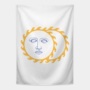 Sun Face Moon Yellow Retro Tapestry