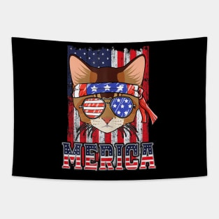 4th Of July Merica Cat Patriotic American Flag Gift Cats Tapestry