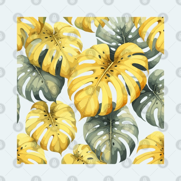 Yellow Green Monstera Tropical Leaves by Siha Arts