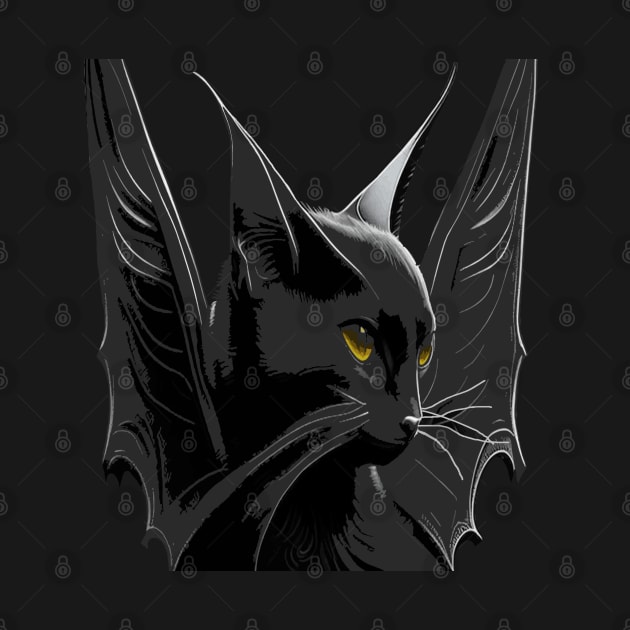 A Black Bat Cat With Large Pointy Ears And Wing In A Gothic Style by taiche