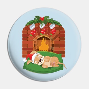 Christmas Puppy Near Fireplace Pin