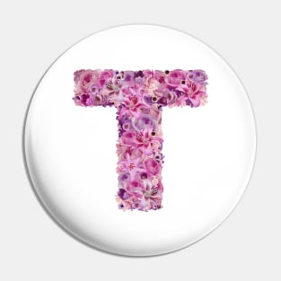 Pink Floral Letter T Pin