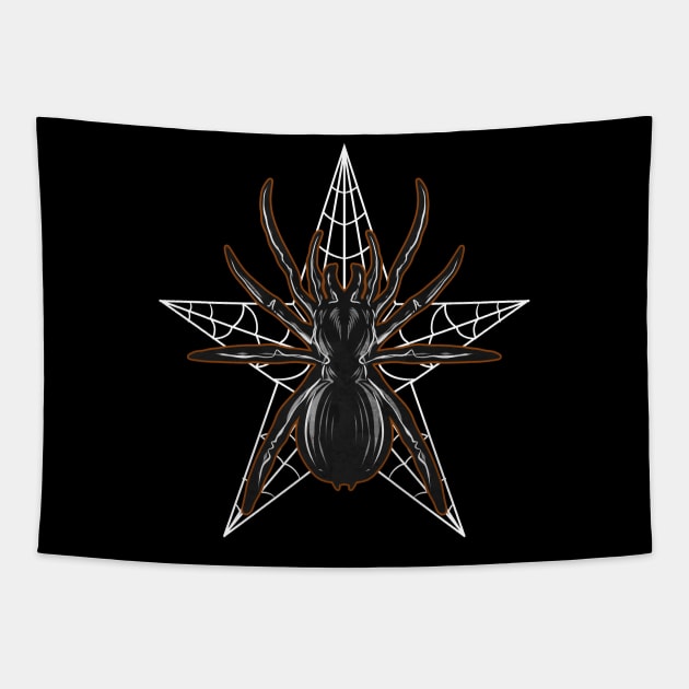 Pentagram Scary Spider Web Christmas Halloween Hallowxmas Tapestry by SinBle