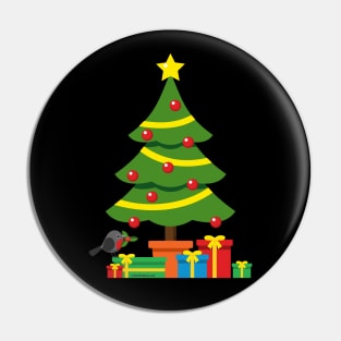 Robin And Colorful Presents Under The Christmas Tree Pin