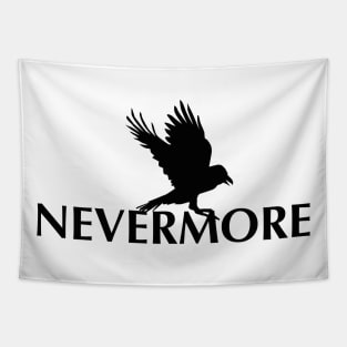 Raven lands on the lettering Nevermore Tapestry