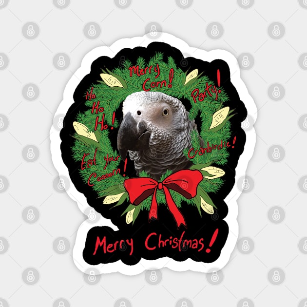 Merry Corn Christmas Wreath Einstein Parrot Magnet by Einstein Parrot