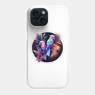 Surreal Majestic Parrots on Tree Branch with Leaves Phone Case