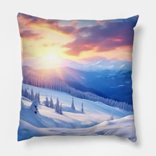 Winter Mountains Serene Landscape Pillow