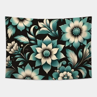 Teal Floral Illustration Tapestry