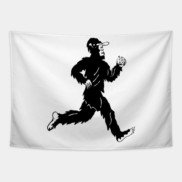 Bigfoot Running Tapestry by Tesszero