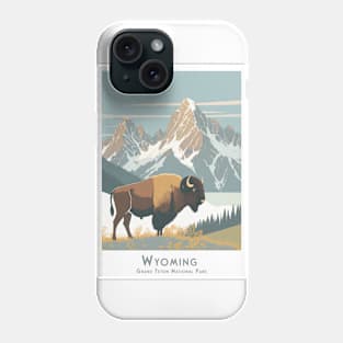 Vinatge Retra abstract minimalist Wyoming Grand Teton National Park Bison Poster Phone Case