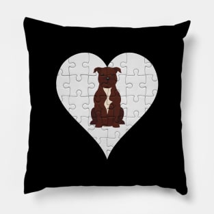 Staffordshire Bull Terrier Heart Jigsaw Pieces Design - Gift for Staffordshire Bull Terrier Lovers Pillow