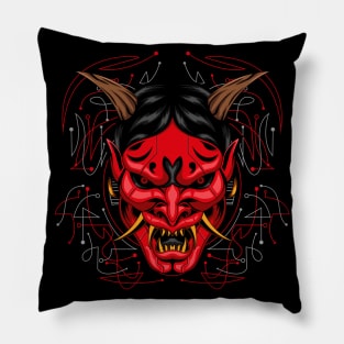 yokai oni mask mecha Pillow