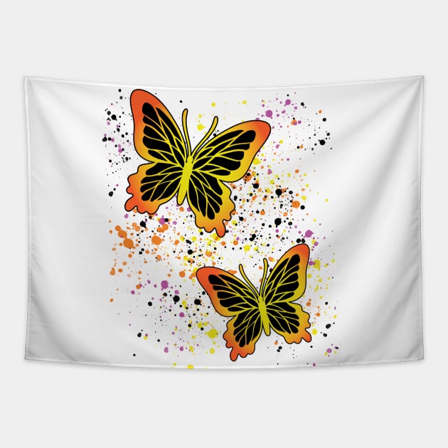 Beautiful Butterflies with Colorful Splatters Tapestry by Designs by Darrin