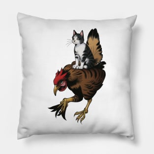 Cute Cat Riding Chicken Pillow