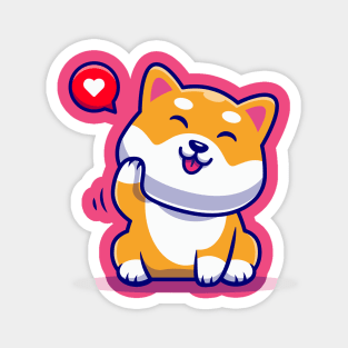 Cute Shiba Inu Dog Waving Hand Cartoon Magnet