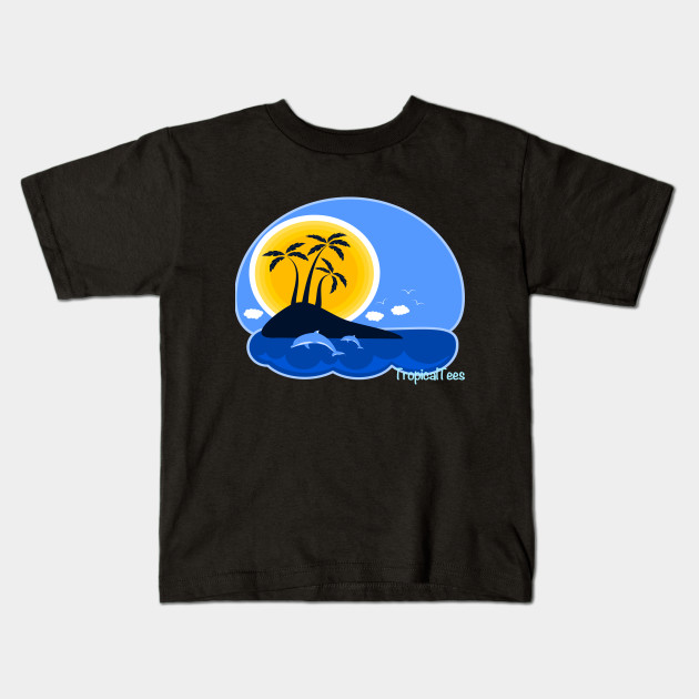 Dolphins Island Palm Trees Sunset Paradise Kids T Shirt