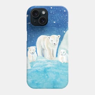 Polar bear family - Polar bear mother (Ursus maritimus) with two cubs Phone Case