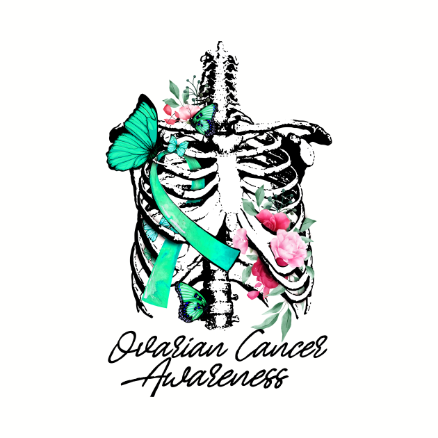 Ovarian Cancer Halloween Skeleton Butterfly Ribbon Ovarian ...