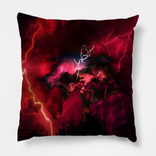 Red Lightning Stormy Electric Sky Pillow