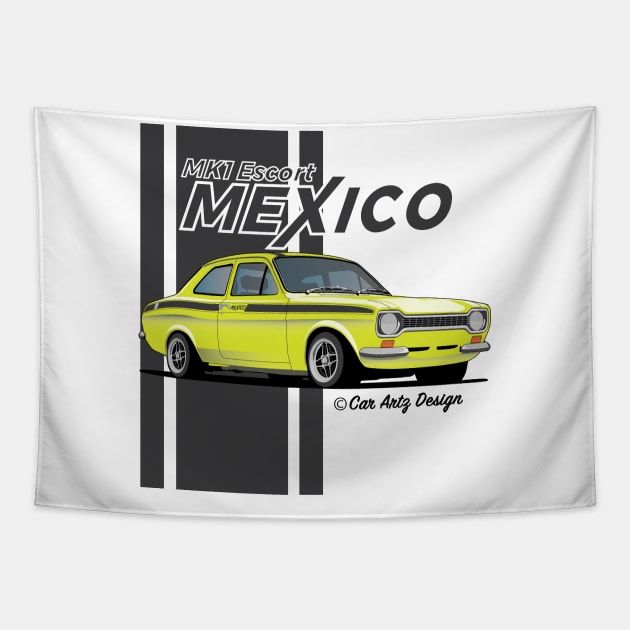 Mk1 Escort Mexico (Green + Black) Tapestry by Car-Artz-Design