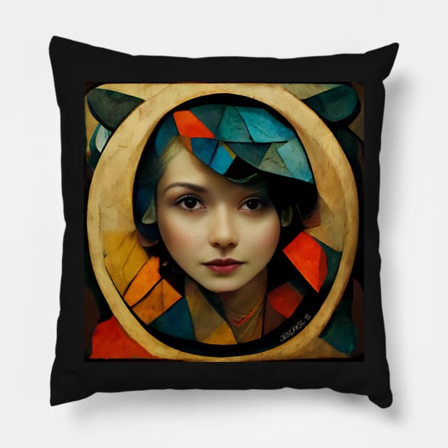 Cubic Owl Woman, No. 4 - Beautiful Woman Pillow by JediNeil