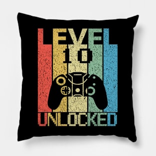 Funny Level 10 Unlocked, Retro 10th Birthday Gamer Gift Pillow