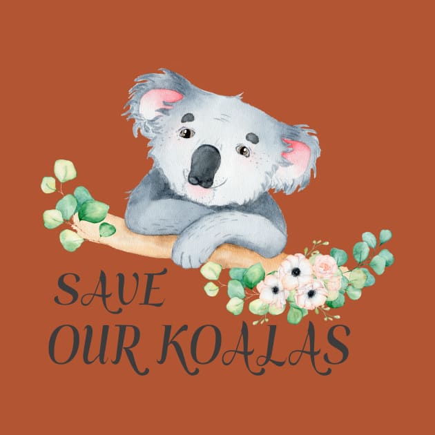 Save our Koalas with cute Australian koala and gum leaves by pickledpossums