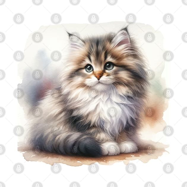 Ragamuffin Watercolor Kitten - Cute Kitties by Aquarelle Impressions