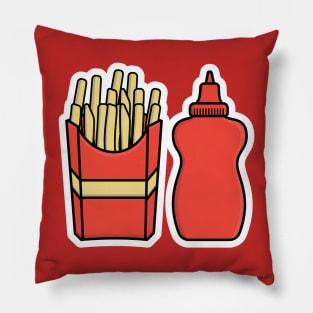 French Fries in Fries Box with Tomato Sauce Bottle vector illustration. Fast Food icon concept. Children potato food vector design. Pillow