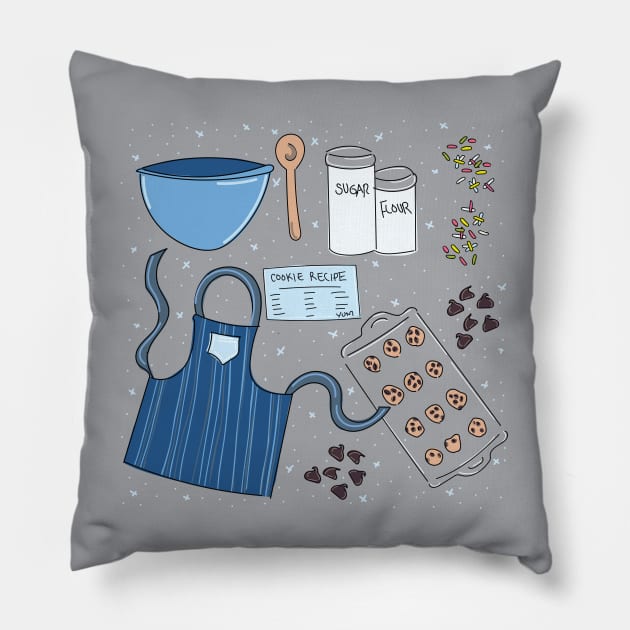 Holiday Baking, Winter theme cute baking cookies scene. Pillow by Angel Dawn Design