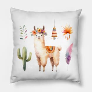 Llama Watercolor Painting Alpaca Graphic Art Pillow