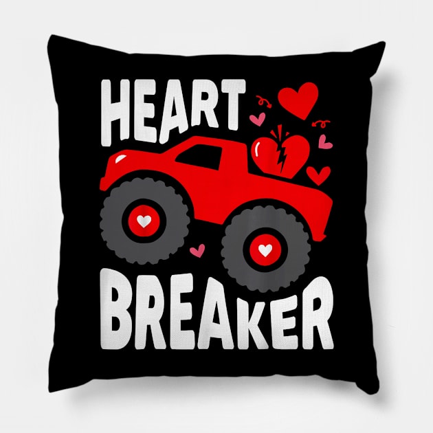 Heart Breaker Monster Truck Toddler Boys Girl Valentines Day Pillow by Neldy