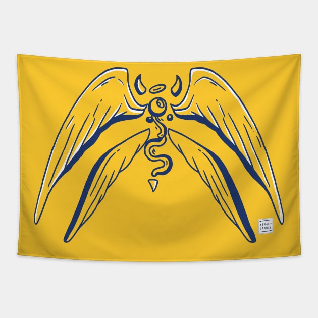 Navy Gold Angel Eye Tapestry by kenallouis