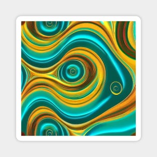 Abstract Turquoise and Gold Swirls Magnet