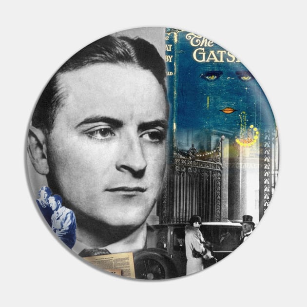 F. Scott Fitzgerald Collage Portrait Pin by Dez53