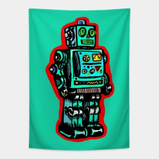 Little Toy Tin Robot Illustration Tapestry