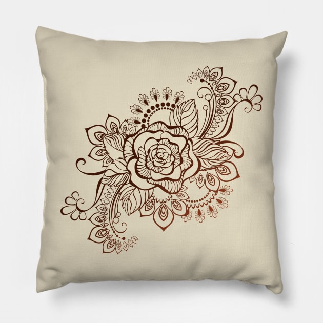 Rose Painted with Henna Pillow by Blackmoon9