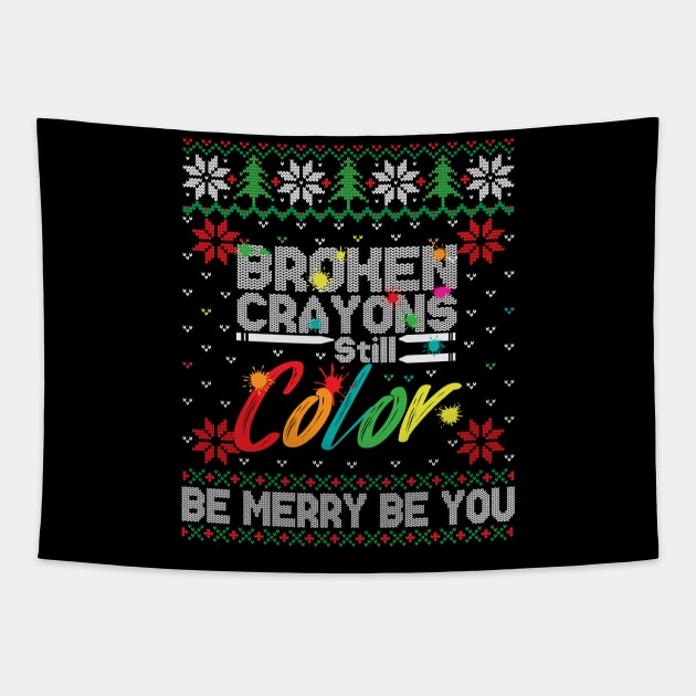 Broken Crayons Still Color Ugly Christmas Tapestry by Teewyld