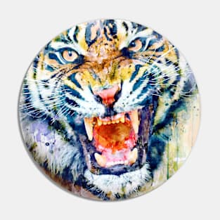 Angry Tiger Watercolor Close-up Pin