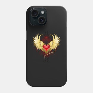 Red Heart with Golden Wings ( Gold Wings ) Phone Case