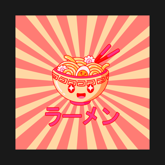 Cute Ramen Bowl - Kawaii ラーメン Pink - Sun Background by NOSSIKKO