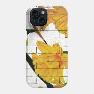 Daffodils on a white brick wall Phone Case