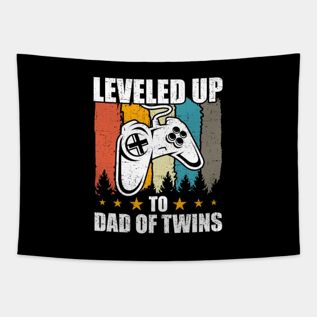 Leveled up to Dad Of Twins Funny Video Gamer Gaming Gift Tapestry by DoFro