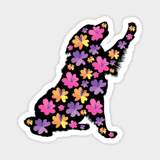 Silhouette of Bernese Mountain Dog with Spring Flowers Magnet