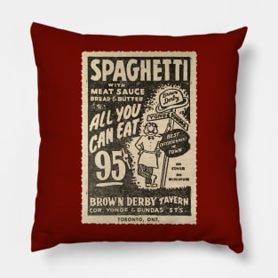 Brown Derby Tavern Toronto Spaghetti Night Vintage Ad Pillow