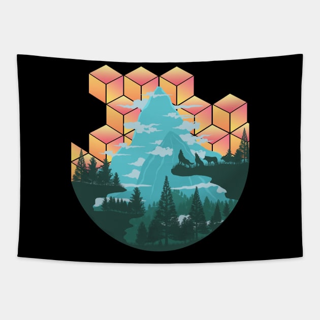 Wolf Nature Sunset Landscape Tapestry by Mr Bushido