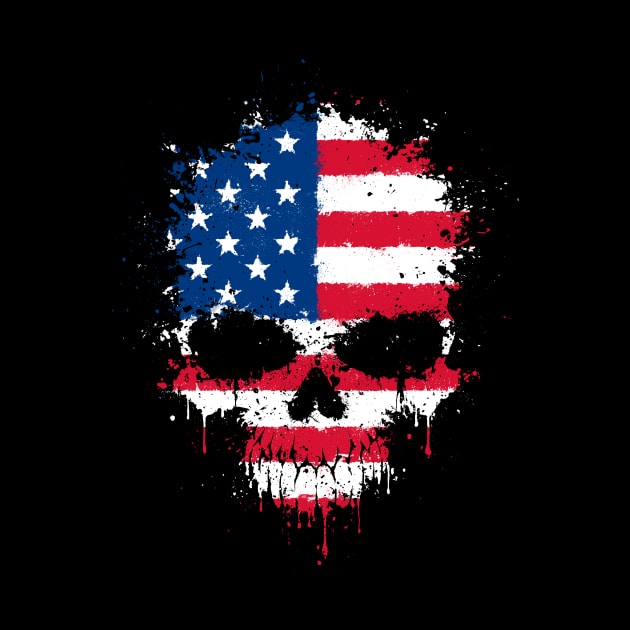 Chaotic American Flag Splatter Skull by jeffbartels
