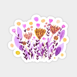 Watercolor whimsical flowers - orange and purple Magnet