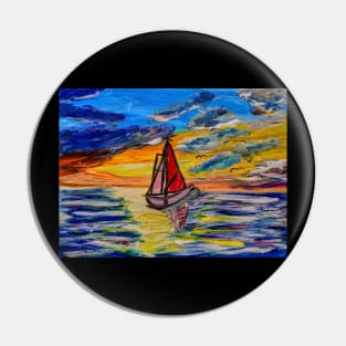 landscape painting of a boat out sailing at sunset Pin